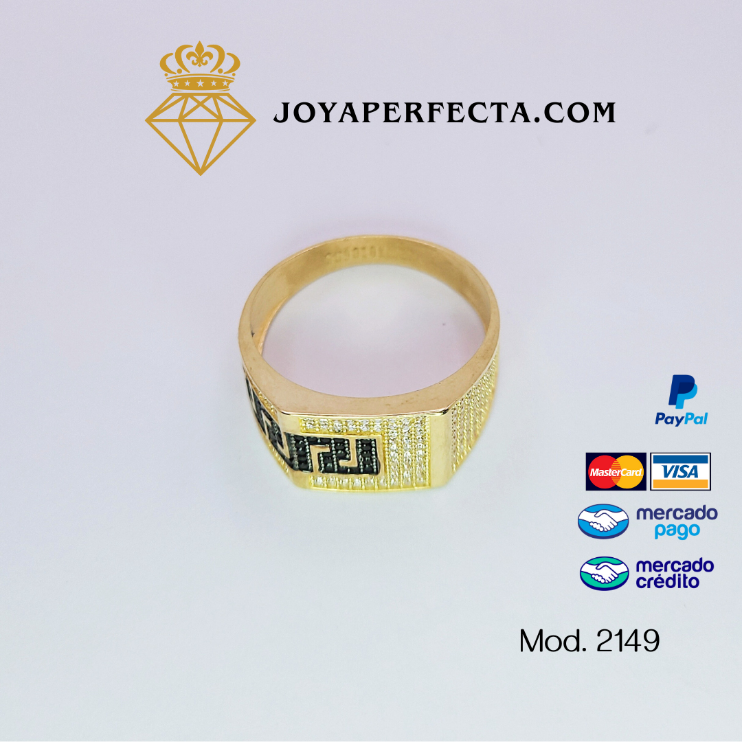 Anillo de oro. Grecas con zirconias y onix. Mod. 2149