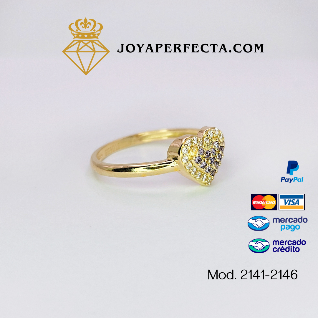 Anillo de oro. Corazon con zirconias. Mod. 2141- 2146