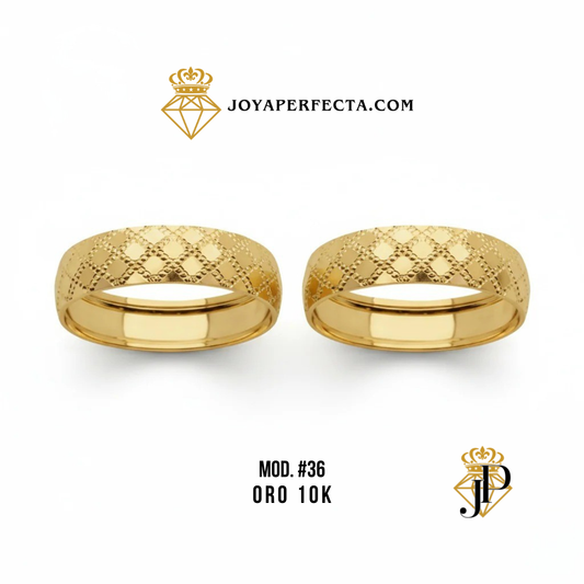 Argollas de Matrimonio. MOD#36 Oro 10k. 6mm. Facetado Rombos