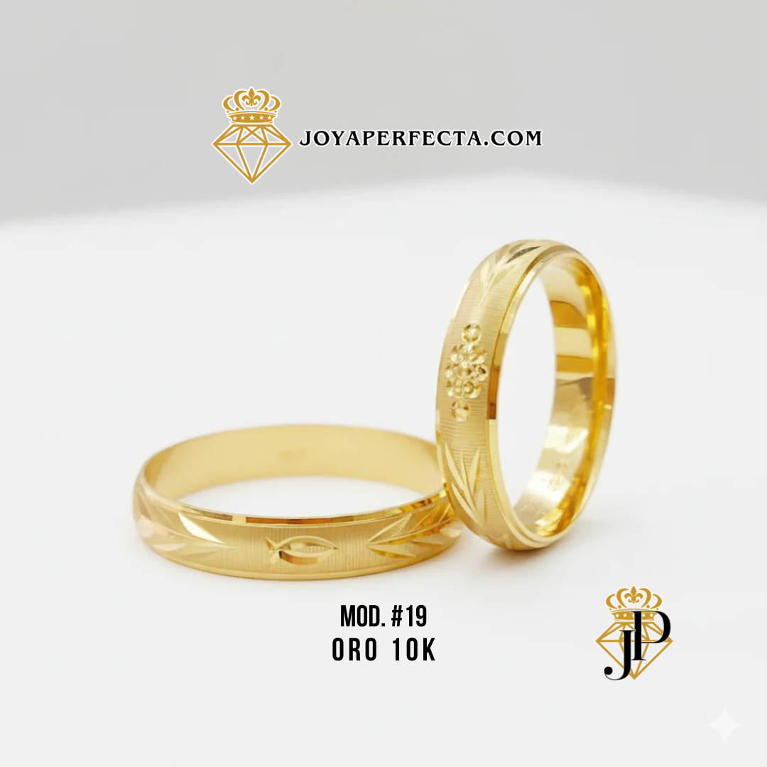 Argollas de Matrimonio MOD #19 oro10k ABUDANCIA Y PESCADITO