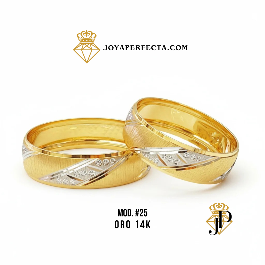 Argollas de Matrimonio MOD #25 oro14k BRISA DIAGONAL