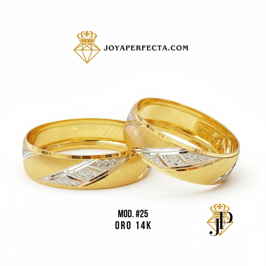 Argollas de Matrimonio MOD #25 oro14k BRISA DIAGONAL