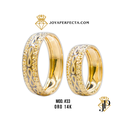 Argollas de Matrimonio. MOD #33 Oro 14k. 6mm