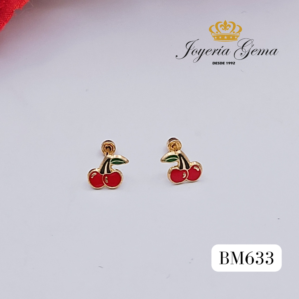 Aretes de oro. Diseño cerezas. BM633
