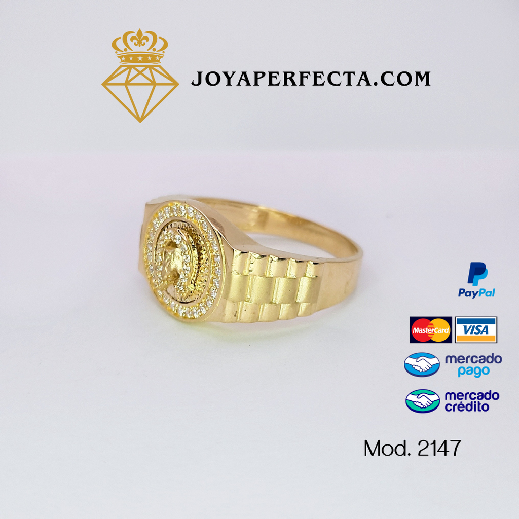 Anillo de oro. Herradura con caballo. Mod 2147