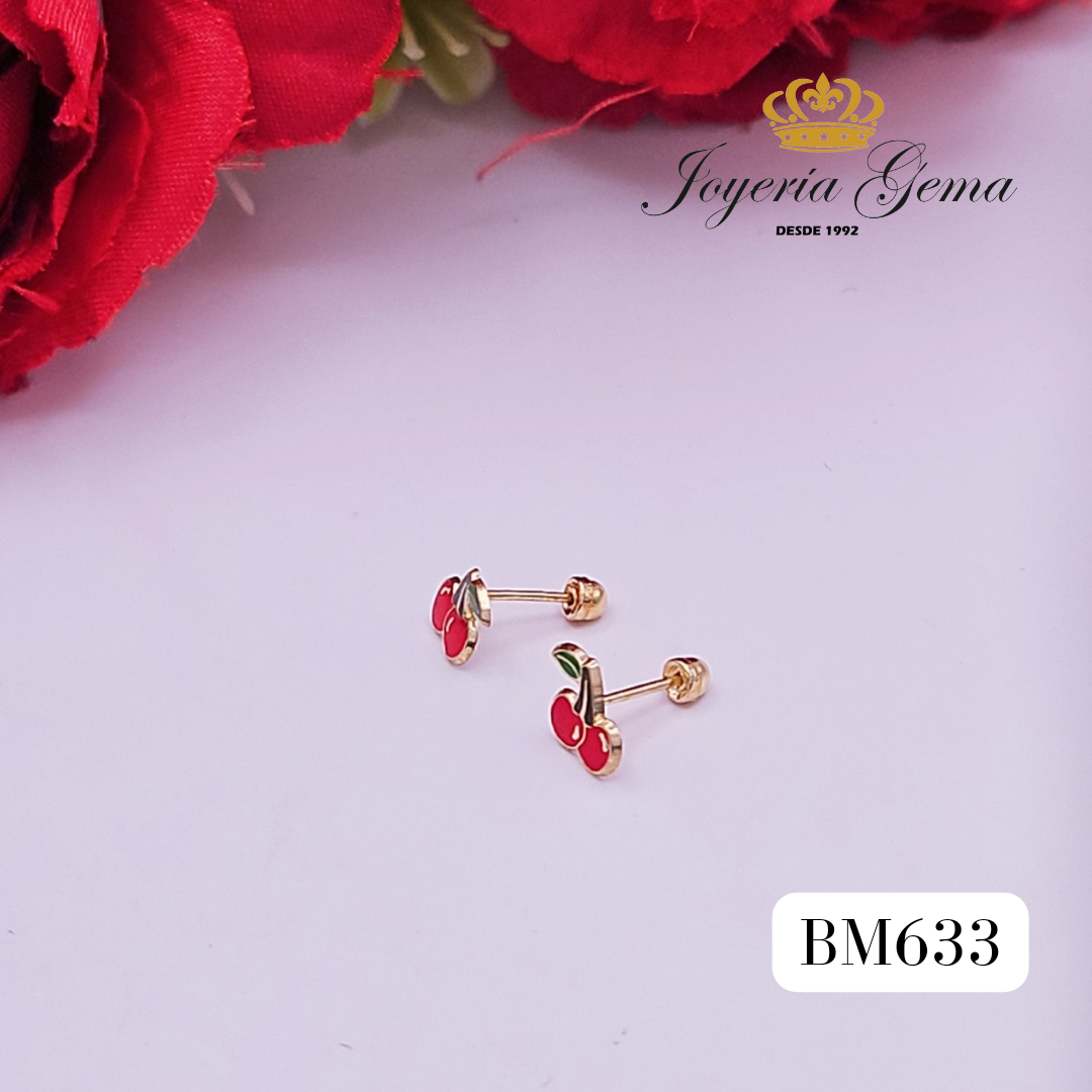 Aretes de oro. Diseño cerezas. BM633