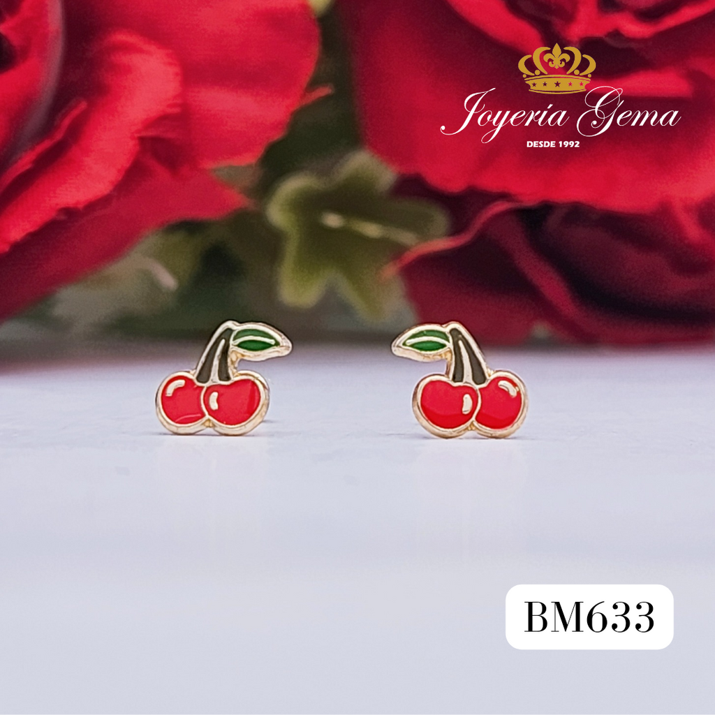 Aretes de oro. Diseño cerezas. BM633